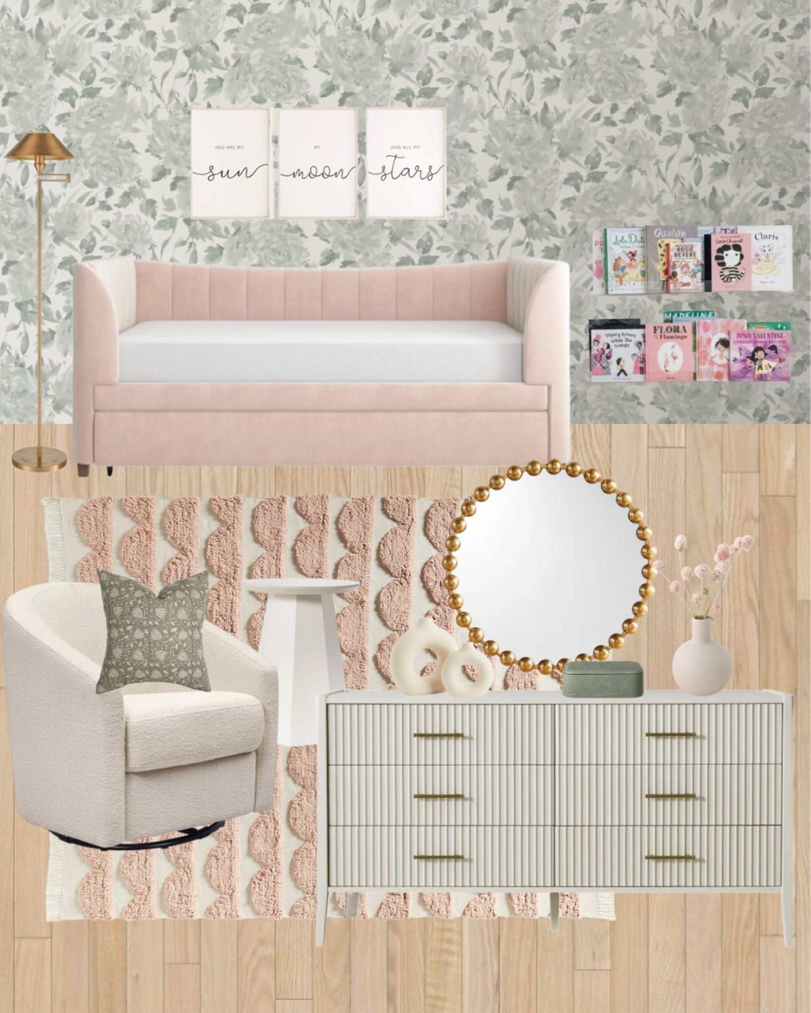 Toddler girl big girl bed. Baby girl nursery. Blush pink daybed. Pink rug for girls room  

#LTKhome #LTKbaby #LTKkids