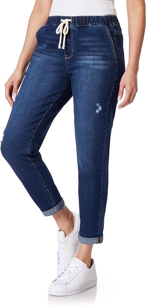 WallFlower Women's Tomboy Jogger Denim Mid-Rise Insta Stretch Juniors Jeans | Amazon (US)
