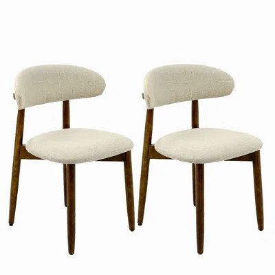 Wooden Dining Chairs Set Of 2, Modern Fabric Upholstered Dining Room Chair With Curved Back, Farmhouse Kitchen Chairs With Adjustable Foot Pads For Li | Wayfair North America