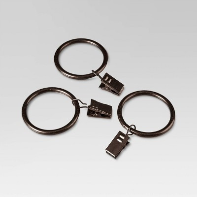 1.5" Curtain Clip Rings Set Oil Rubbed Bronze - Threshold™: Steel Hooks, Dark Brown, 7 Pieces | Target
