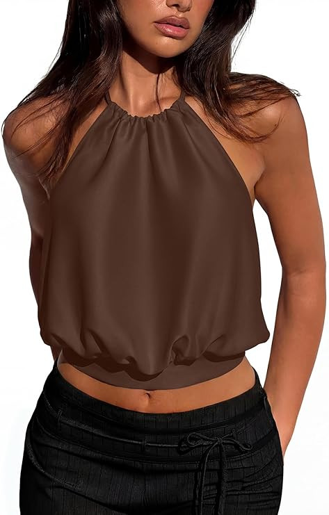 REORIA Women's Halter Backless Crop Top Sexy Sleeveless Summer Going Out Outfits 2026 Trendy Dark... | Amazon (US)