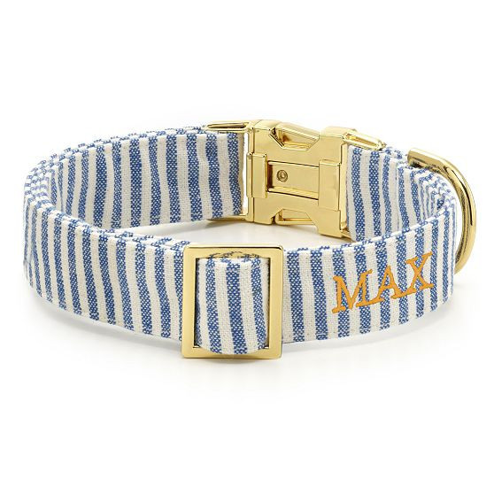 The Foggy Dog Collar, Medium, Lake Blue Stripe | Mark and Graham