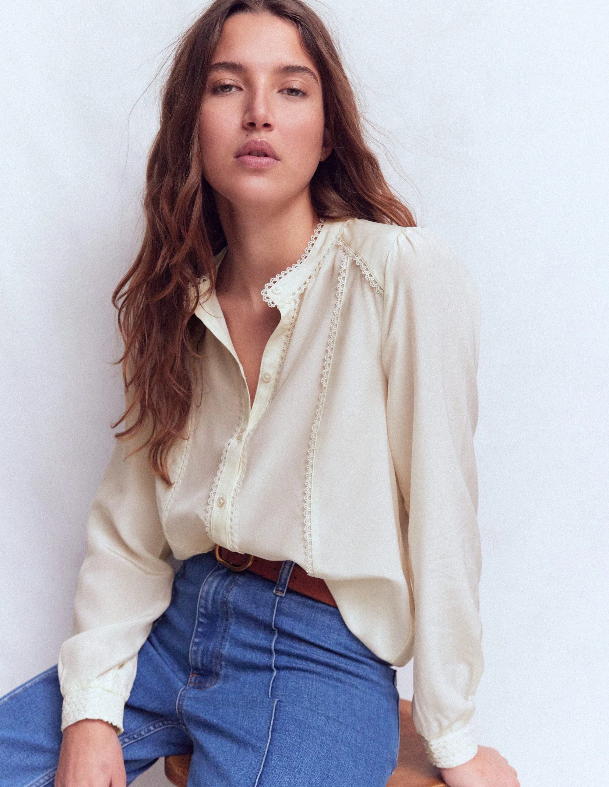 Boden Women's Rhea Trim Detail Silk Top in White | Size 4 | Boden (US)