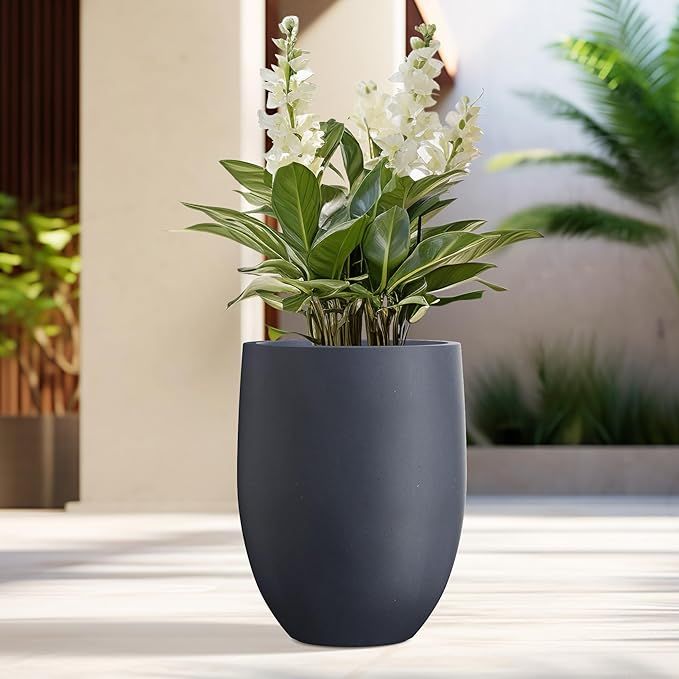 Kante 21.7" H Charcoal Concrete Tall Planter, Large Outdoor Indoor Decorative Pot with Drainage H... | Amazon (US)