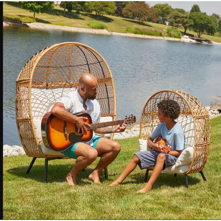 Better Homes & Gardens Ventura Outdoor Wicker Stationary Kid's Egg Chair, Natural | Walmart (US)