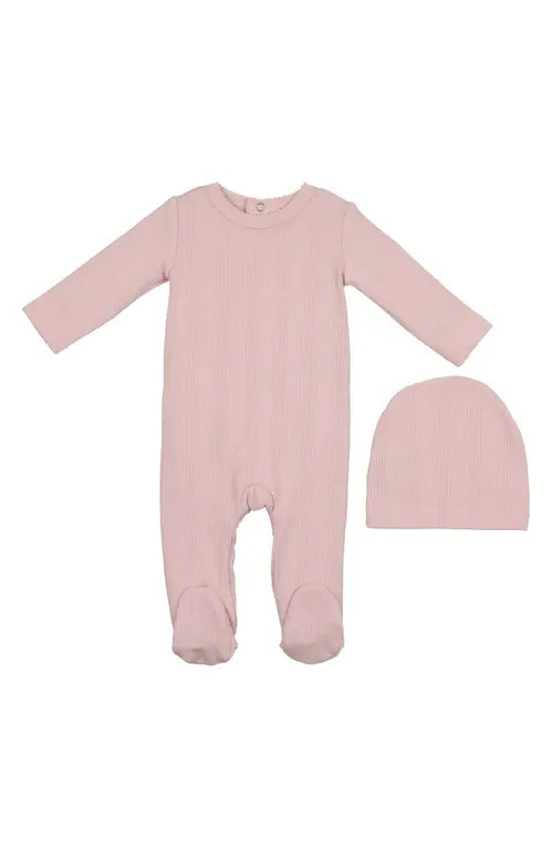 Manière Pointelle Cotton Blend Footie & Beanie Set in Pale Pink at Nordstrom, Size 3M | Nordstrom