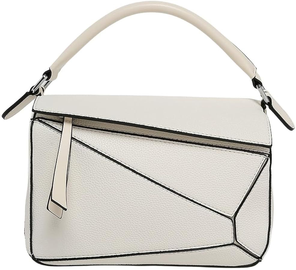 Womens Geometric Design Handbags, Lychee Grain Shoulder Crossbody Bag Lady Mini Top Handle Bag | Amazon (US)