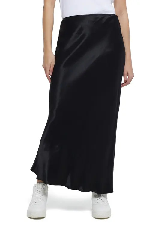 River Island Easy Bias Cut Satin Skirt in Black at Nordstrom, Size 10 | Nordstrom