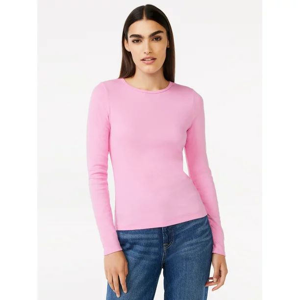 Free Assembly Women's Ribbed Crewneck Top with Long Sleeves - Walmart.com | Walmart (US)