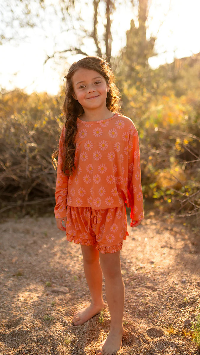 Girl's Long Sleeve and Ruffle Shorts Set in Desert Flower | Silks Design