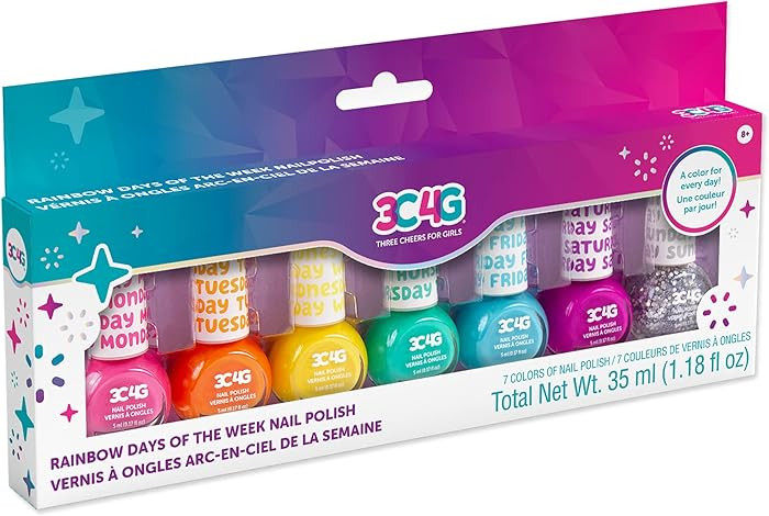 Bright Nail Polish Set for Girls & Teens - 7 Vibrant, Non-Toxic, Kid-Safe Colors for Every Day of... | Amazon (US)