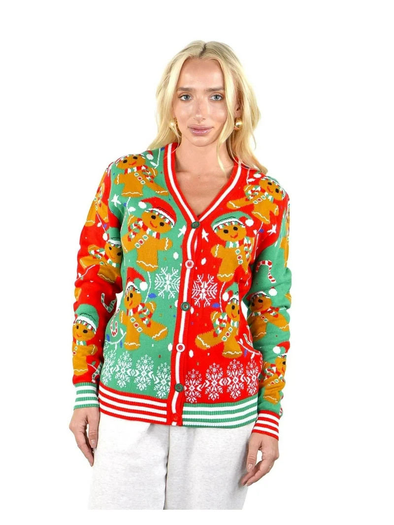 Socal Look Women's Ugly Christmas Sweater, Long Sleeve V-Neck Acrylic Holiday Cardigan, 2XL | Walmart (US)