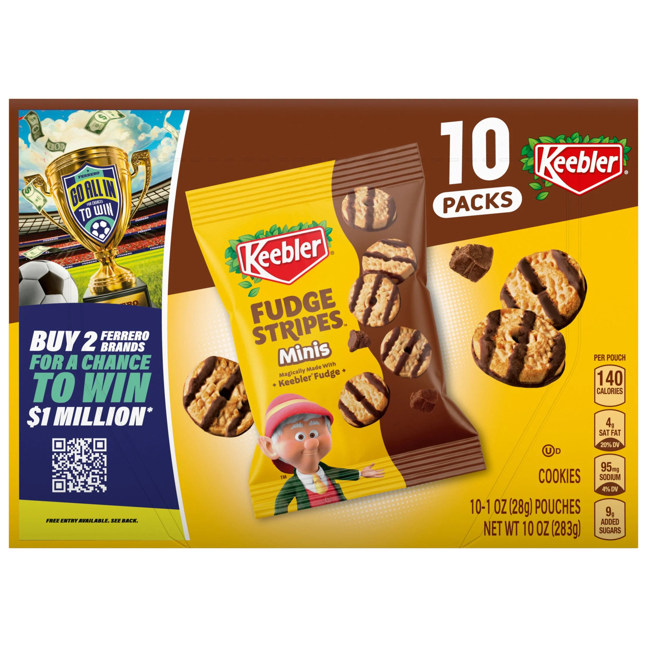 Keebler Fudge Stripes Minis, Original Shortbread Cookies Coated in Keebler Fudge, 10 oz, 10 Count | Walmart (US)