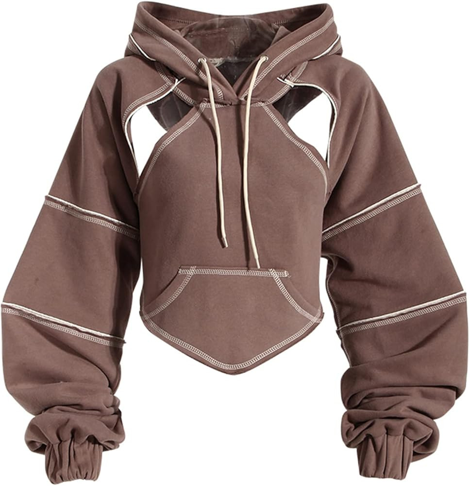 Perbai Womens Cutout Super Crop Hoodie Backless Long Sleeve Gothic Punk Y2K Sweatshirt Tops | Amazon (US)