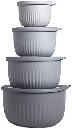 Cook with Color Mixing Bowls - 8 Piece Large Nesting Plastic Mixing Bowl Set with Lids (Grey Ombr... | Amazon (US)