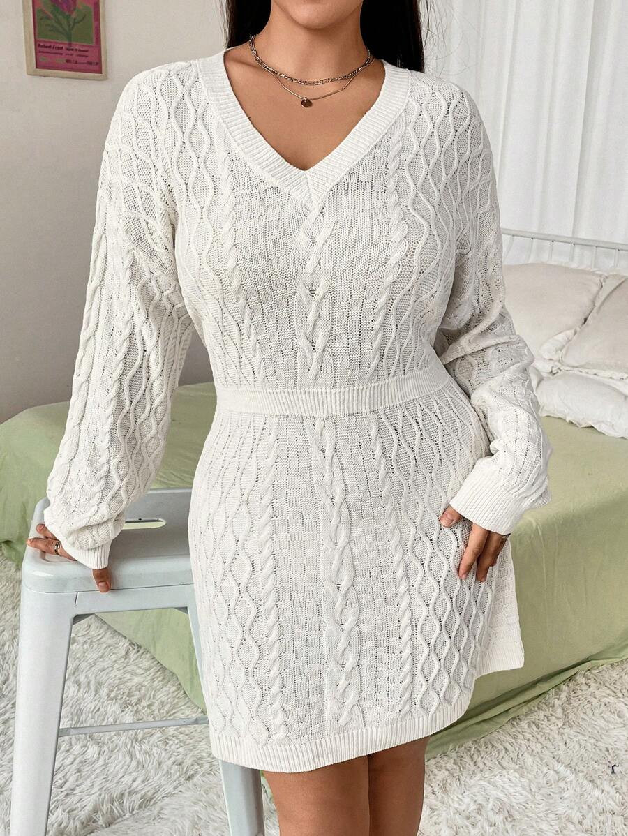 Flirla Plus Size Women's Marled Knit Textured Sweater Dress | SHEIN