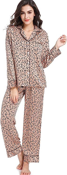 Serenedelicacy Women's Satin Pajama Set 2-Piece Sleepwear Loungewear Long Sleeve Button Down PJ S... | Amazon (US)