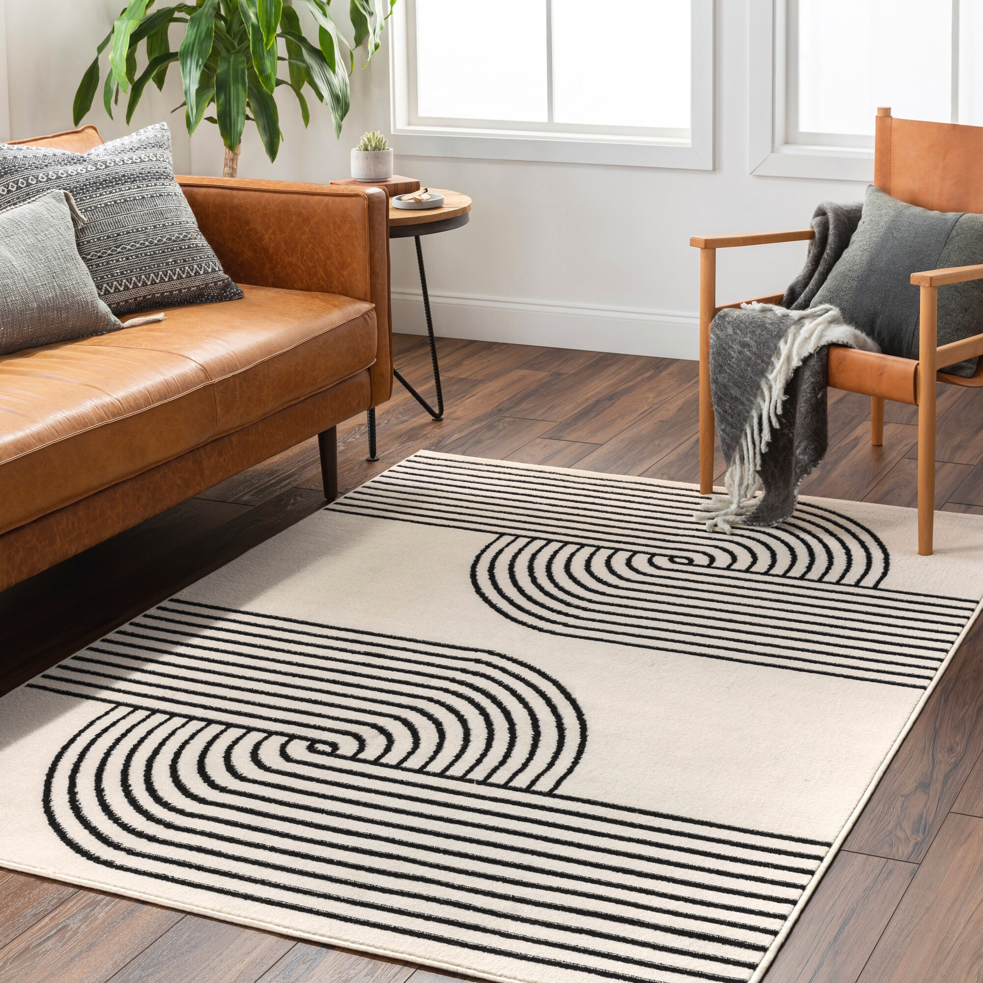 Livabliss Pisa 7 x 9 (ft) Flatweave Polypropylene Cream/Black Rectangular Indoor Geometric Mid-Century Modern Spot Clean Only Pet Friendly Area rug | Lowe's