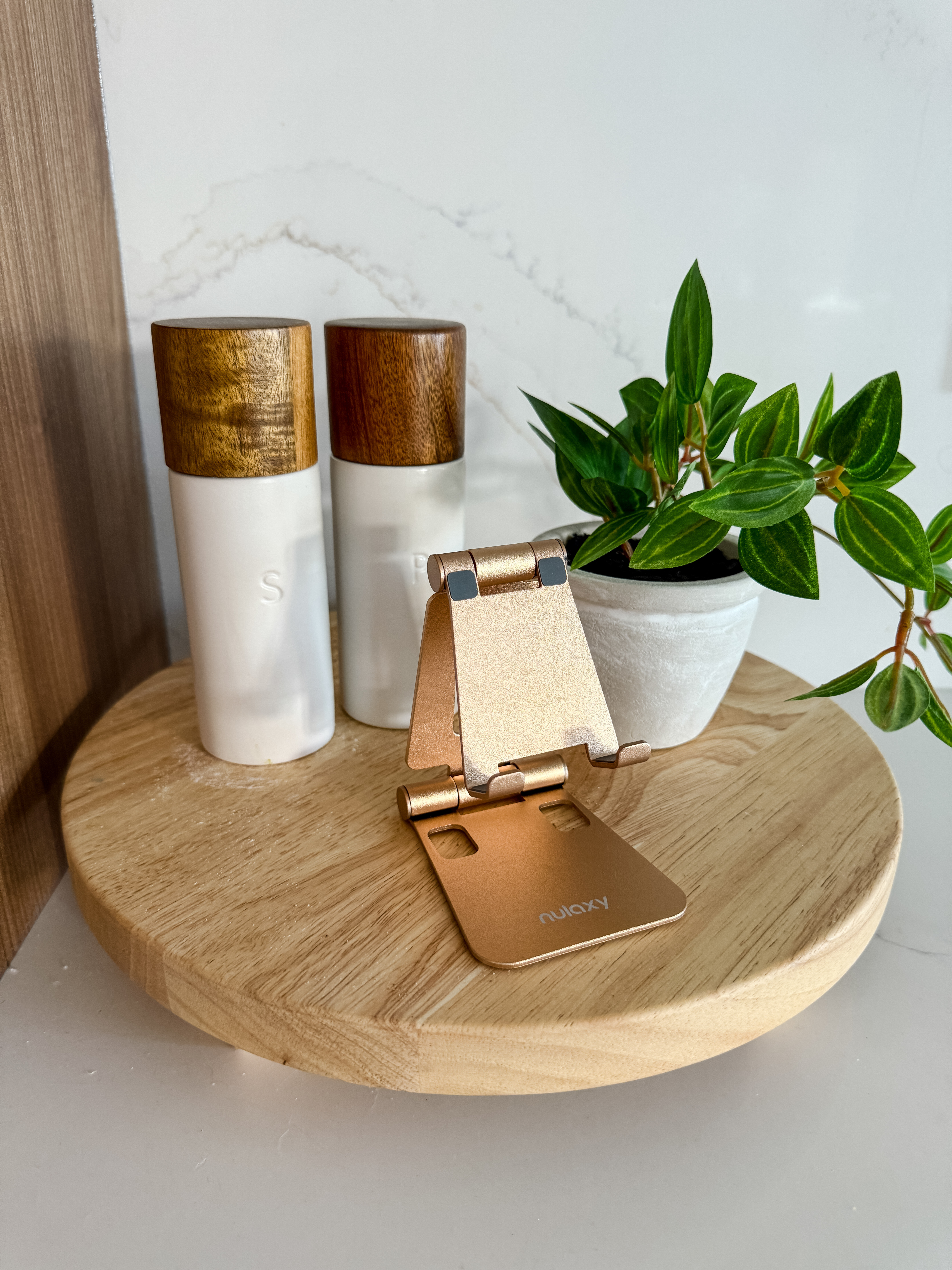 Kitchen vignette with folding stand for phone great when I’m cooking! 
 