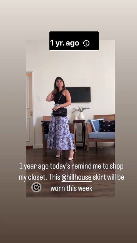 1 year ago today’s remind me to shop my closet. This @hillhouse skirt will be worn this week
