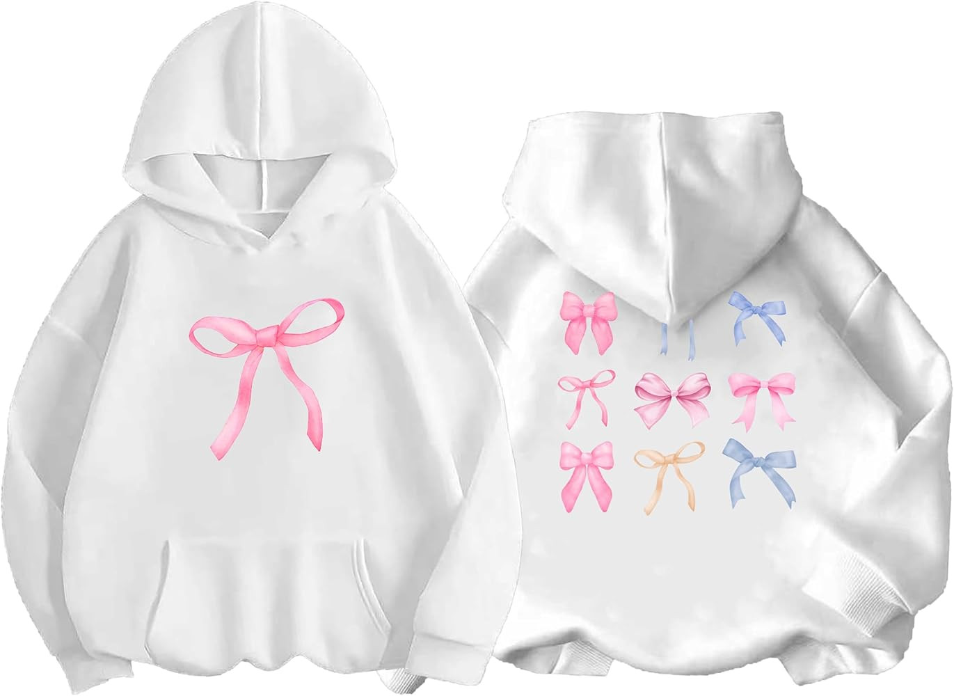 Girls hoodies Bow Graphic Long Sleeve Hooded Sweatshirt Cute Pullover Tops | Amazon (US)