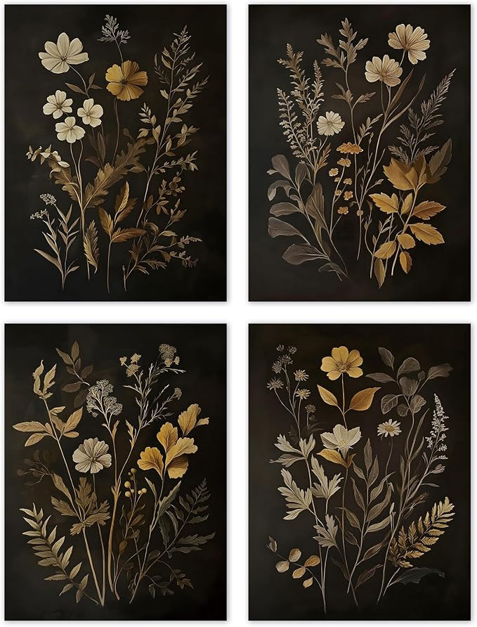 TLESKE Vintage Black Botanical Floral Posters Prints Unframed 12x16 Set of 4, Fall Flower Wall Ar... | Amazon (US)