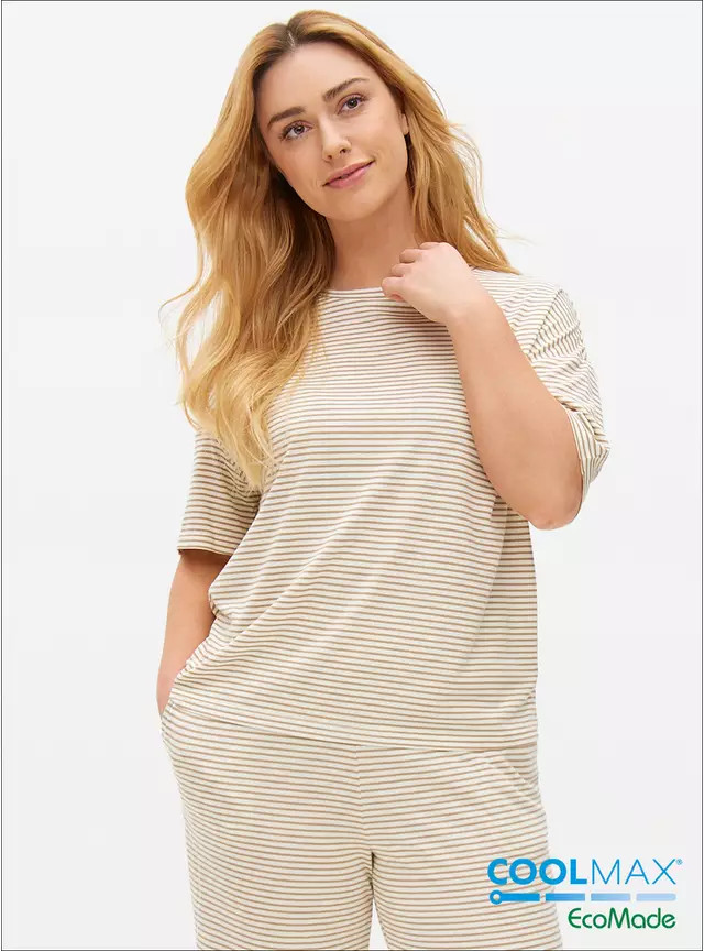 Neutral Stripe COOLMAX® Blend Co-ord Pyjama Top XL | Tu Clothing
