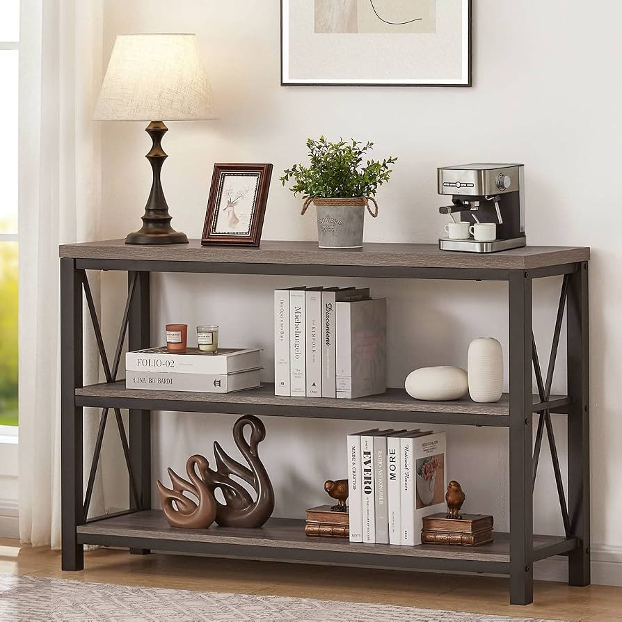 BON AUGURE Rustic Sofa Table Behind Couch, Industrial Console Tables for Entryway, 3 Tier Wood Sh... | Amazon (US)