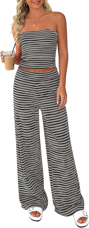 PRETTYGARDEN Two Piece Striped Sets for Women Summer Travel Outfits 2026 Spring Y2K Going Out Vac... | Amazon (US)