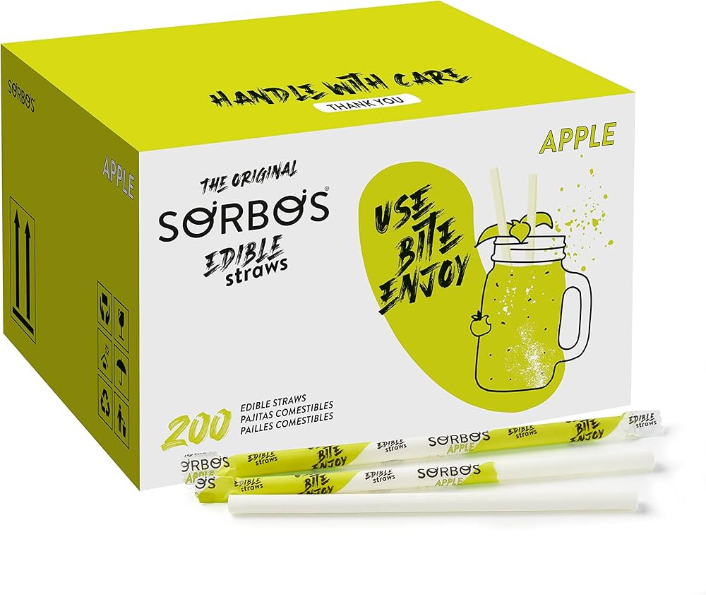 Sorbos Edible Straws, Apple Flavored, Sustainable, Individually Wrapped, No Plastic, No Allergens... | Amazon (US)