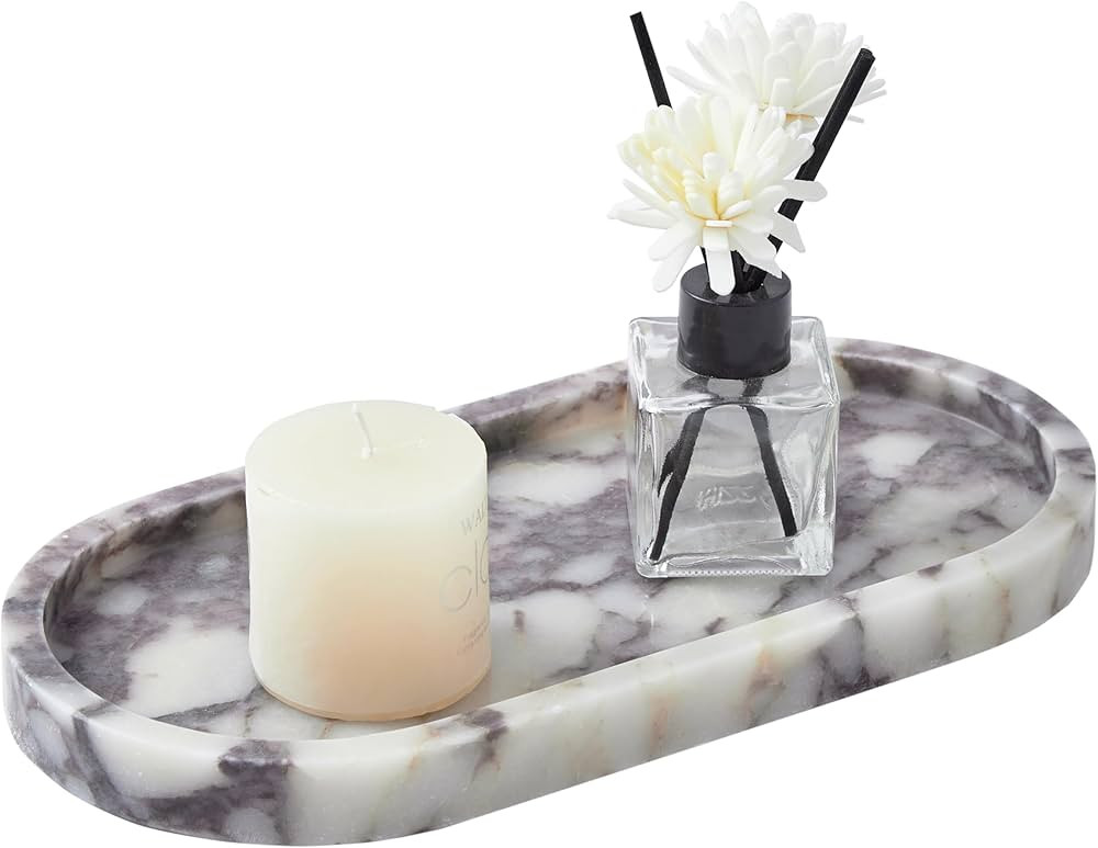 Denique Natural Luxury Calaccata Viola Marble Tray for Bathroom Countertop, 10.2" Vanity Tray Ova... | Amazon (US)