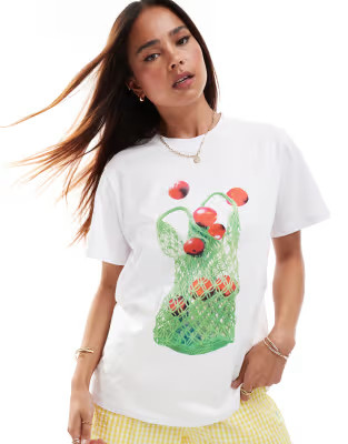 ASOS DESIGN oversized t-shirt with fruit in straw bag graphic in white | ASOS | ASOS (Global)