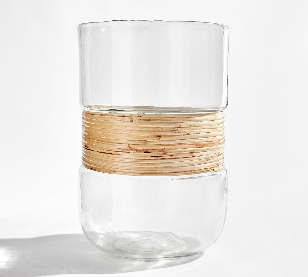 Palm Woven Rattan & Glass Hurricane Candleholder | Pottery Barn (US)