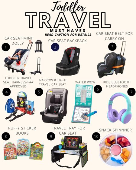 After flying alone with my 2 year old a few times last month this is what I learned: 
① 𝐂𝐚𝐫 𝐒𝐞𝐚𝐭 𝐌𝐢𝐧𝐢 𝐃𝐨𝐥𝐥𝐲 
My #1 regret not getting! It wouldn’t deliver in time and I saw so many moms using this. Check your stroller at before going through security and wheel your child in the airport. It’s so small and folds up to nothing!

② 𝐂𝐚𝐫 𝐒𝐞𝐚𝐭 𝐁𝐚𝐜𝐤𝐩𝐚𝐜𝐤
This is what I used to carry the car seat  onto the plane since I was alone and out of hands. Super cheap, universal, and was easy to use. 

③ 𝐂𝐚𝐫𝐫𝐲 𝐨𝐧 𝐂𝐚𝐫 𝐒𝐞𝐚𝐭 𝐁𝐞𝐥𝐭
If you have a carry on bag this makes it easier and you can skip the dolly. 

④ 𝐓𝐫𝐚𝐯𝐞𝐥 𝐇𝐚𝐫𝐧𝐞𝐬𝐬
I bought this incase my car seat wouldn’t fit. If you already have one at your destination this makes traveling a breeze and is FAA approved for toddlers. 

⑤ 𝐓𝐫𝐚𝐯𝐞𝐥 𝐂𝐚𝐫 𝐒𝐞𝐚𝐭
If you fly spirit or a plane with small seats and normal car seat won’t fit. This one is super light and was easy to carry on my back. *If you purchase a seat for a car seat it 𝐌𝐔𝐒𝐓 BE a window seat! The car seat must be FAA approved and you will have to show crew members the symbol on the sticker. It is located on the side or bottom of the seat. 

⑥ 𝐖𝐚𝐭𝐞𝐫 𝐖𝐨𝐰
Water pen coloring book so you won’t get ink everywhere!

⑦ 𝐁𝐥𝐮𝐞𝐭𝐨𝐨𝐭𝐡 𝐇𝐞𝐚𝐝𝐩𝐨𝐧𝐞𝐬
Enough said. They fit a toddlers head. 

⑧ 𝐏𝐮𝐟𝐟𝐲 𝐒𝐭𝐢𝐜𝐤𝐞𝐫 𝐁𝐨𝐨𝐤
Will keep them entertained and is easy to remove

⑨ 𝐂𝐚𝐫 𝐒𝐞𝐚𝐭 𝐓𝐫𝐚𝐲
I haven’t tried this yet, but definitely purchasing! In the car seat they can’t reach the trays so this led to everything falling on the ground! This is perfect and has a white board too. 

①ⓞ 𝐒𝐧𝐚𝐜𝐤 𝐒𝐩𝐢𝐧𝐧𝐞𝐫
Easy access to all of their snacks in one container. 

✨ Reminder car seats can ONLY go in window seats and once babies reach 2 years old they must be in one with their own seat! Airlines like Spirit, allow a free diaper bag in addition to your personal items. 

…
#travelingwithkids #travelingwithtoddlers #toddlertravel #travelhacks #traveltips Amazon finds car seat airport baby airport travel hacks must have products viral TikTok tray dolly travelcar seat snack baby toddler toys infant toddler travel must haves have 

#LTKbaby #LTKtravel #LTKfamily