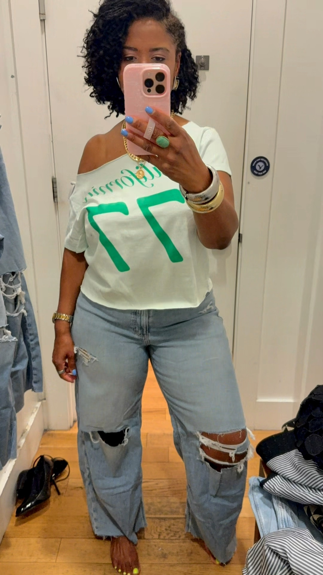 Jeans fit true to size- wearing 12 
Tee shirt- Runs small wearing Large 
Size up for oversized fit. 

#LTKMidsize #LTKOver40 #LTKootd