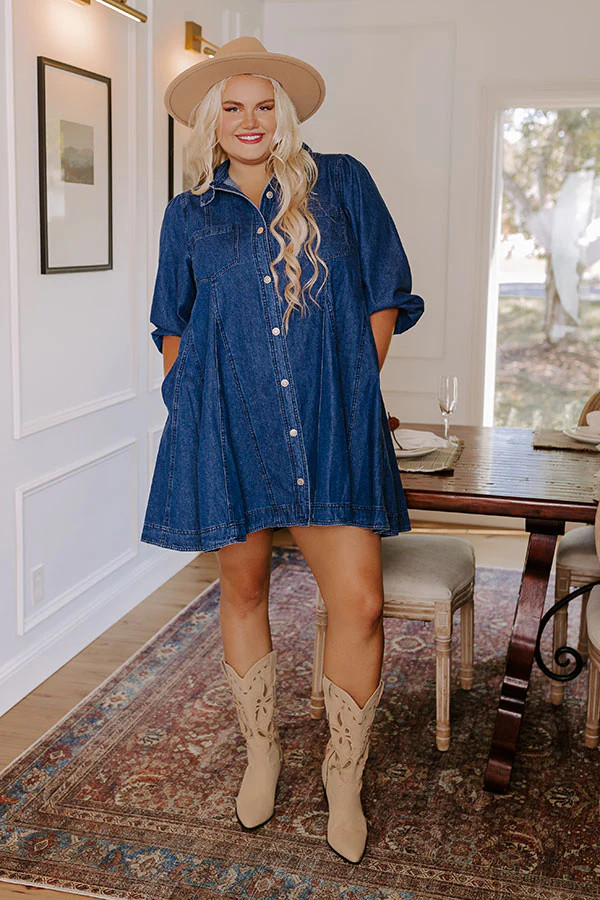 Gather Together Denim Mini Dress Curves | Impressions Online Boutique