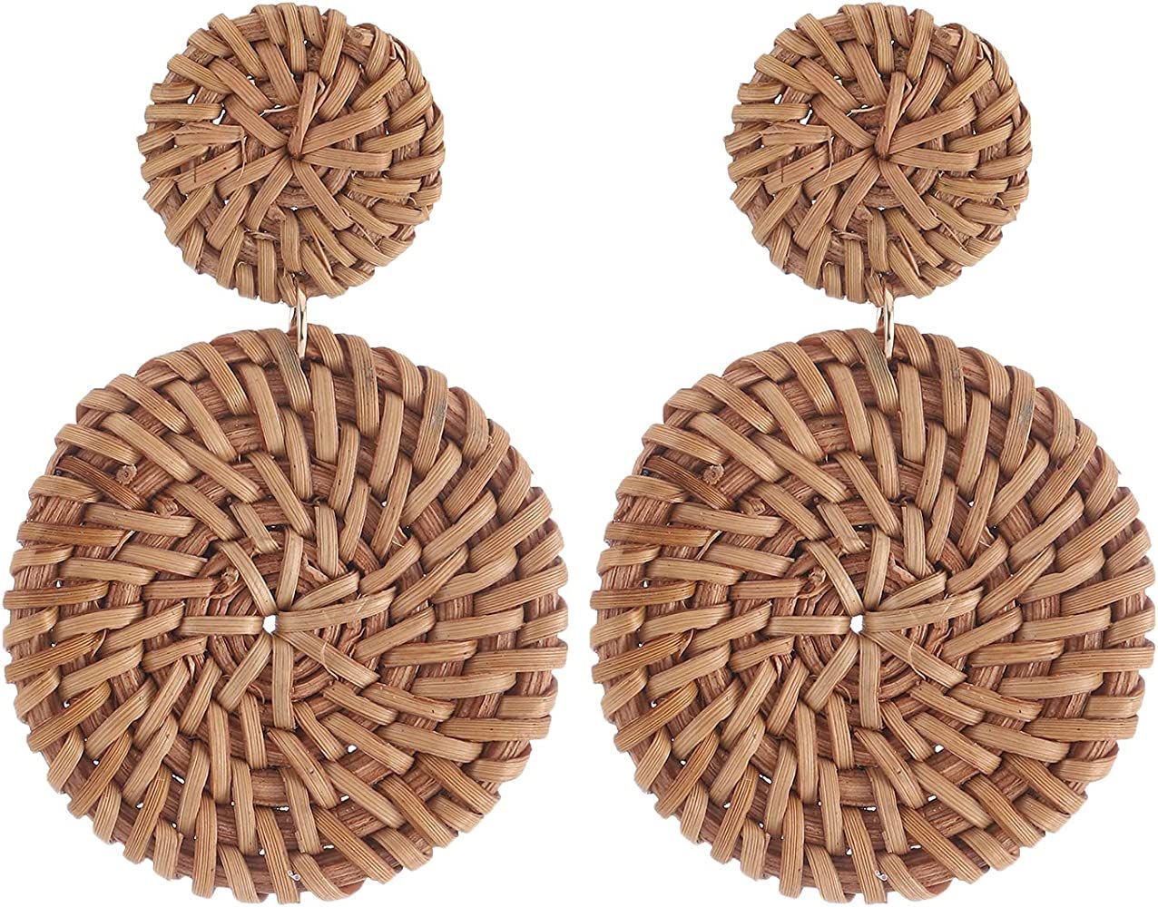 Ladies Handmade Rattan Earrings - Tassel A Type Straw Wicker Earrings Bohemian Geometry Earrings Cir | Amazon (US)