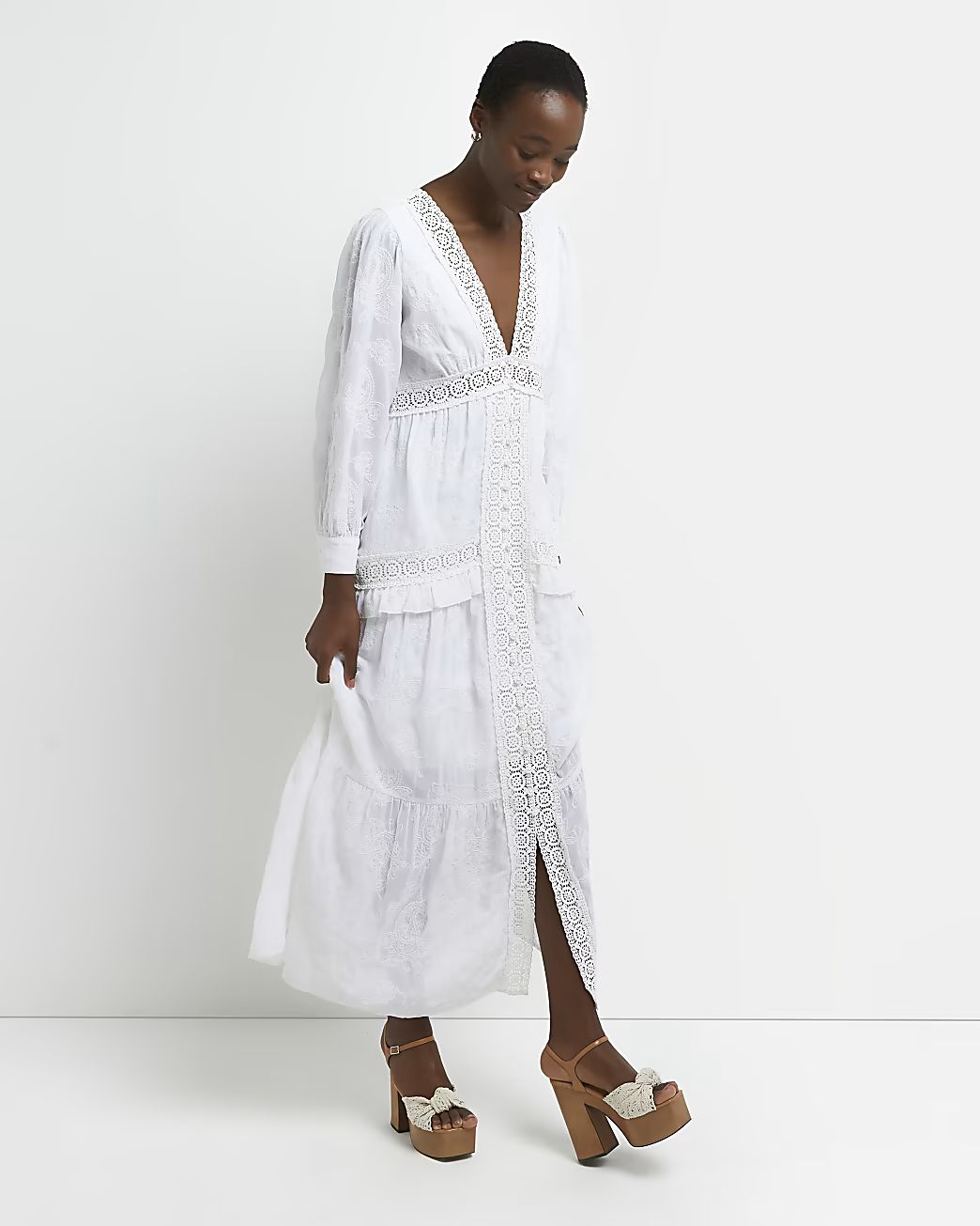 White lace maxi shirt dress | River Island (UK & IE)