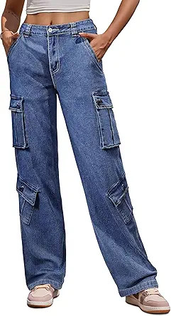 ZMPSIISA Women Pants High Waisted Cargo Pants Combat Military Wide Leg Casual Trousers 8 Pockets | Amazon (US)