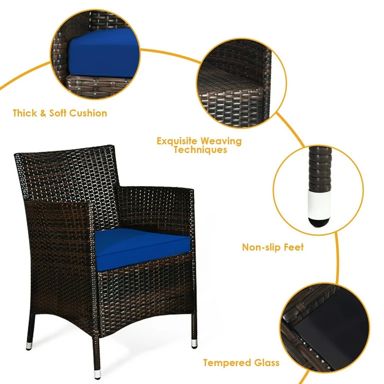 Gymax 4PCS Patio Rattan Conversation Furniture Set Outdoor w/ Navy Cushion | Walmart (US)