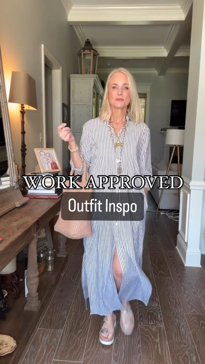 Ready for an effortlessly stylish workday look? 🌟 This striped maxi shirtdress is my go-to for a chic, comfortable, and versatile outfit that's perfect for almost any occasion. Whether you're heading to the office, attending meetings, or even working as a teacher like I used to, this dress has you covered!

What I love most about this dress is how adaptable it is. Pair it with a sleek blazer for a more formal look, or wear it on its own for a breezy vibe. Today, I've styled it with super comfy sandals that are so supportive, you can stand in them all day. Trust me, as a former teacher, finding shoes that blend style and comfort is a game-changer!

And let's talk about accessories! I’ve chosen a bold necklace and elegant bracelets to complete this outfit, making it perfect for everything from parent-teacher conferences to after-work dinners. For Jennifer Ponson necklaces, if you use my link, when you get to the checkout part, put Lauren10 for the coupon code. If you put Lauren10, then hit "apply" then type in "freeship," and hit "apply," you will get free shipping in addition to 10% off. https://www.jenniferponson.com/discount/Lauren10 

This outfit would have been my ideal choice back in my teaching days. It’s practical, polished, and makes you feel put-together without sacrificing comfort.

What’s your go-to workwear piece? Share in the comments below! 



#LTKWorkwear #LTKOver40 #LTKStyleTip