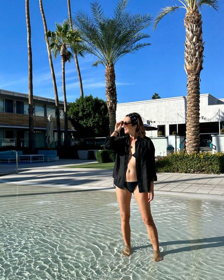 Pool day!
Wearing my usual S in this linen shirt, works great as a pool cover up, I also have it in white. The scarf in my hair is another versatile piece to bring on vacation, can also be tied into a top.
Bikini top is old and I linked similar bottoms. 


#LTKstyletip #LTKtravel #LTKswim