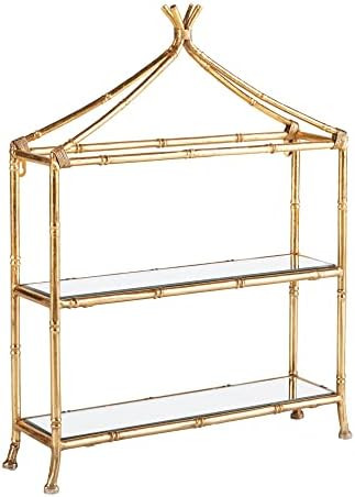 MY SWANKY HOME Luxe 2 Tier Gold Asian Style Curio Shelf Metal Bamboo Pagoda Tabletop Hanging | Amazon (US)