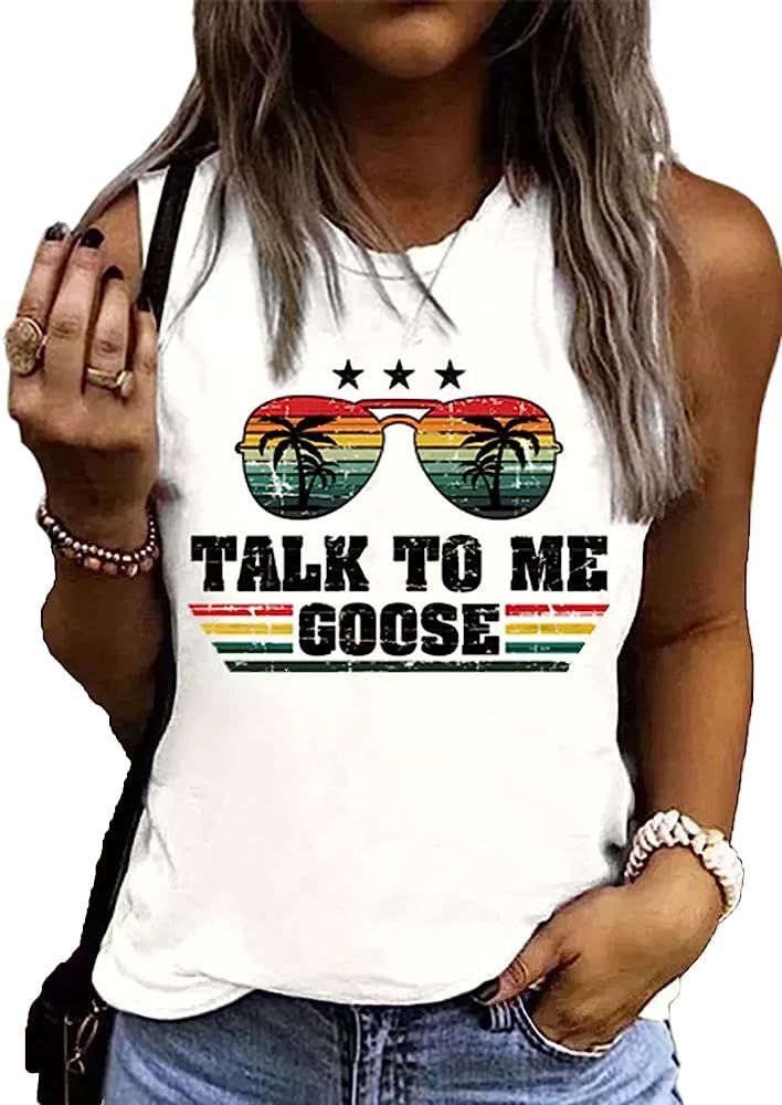 Talk to Me Goose Glasses Coconut Tree Tank Tops Women Summer Sleeveless Shirts Vacation Muscle Tank  | Amazon (US)