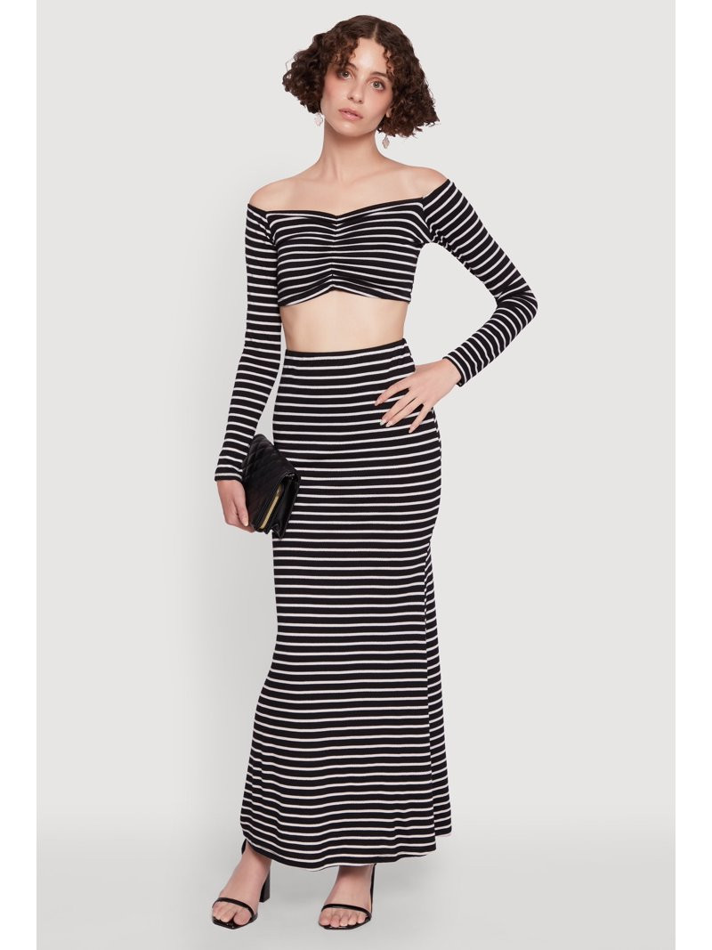 Womens Chic Striped High Waisted Maxi Skirt - Walmart.com | Walmart (US)