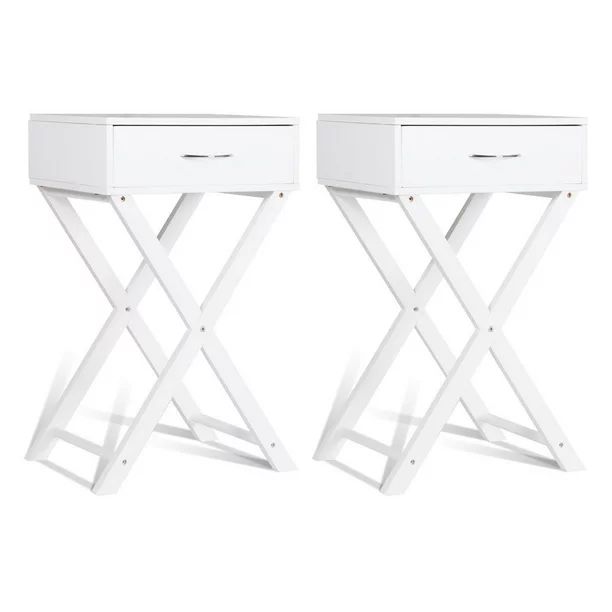 Costway 2 PCS Nightstand X-Shape Drawer Accent side End Table Modern Home Furniture White | Walmart (US)