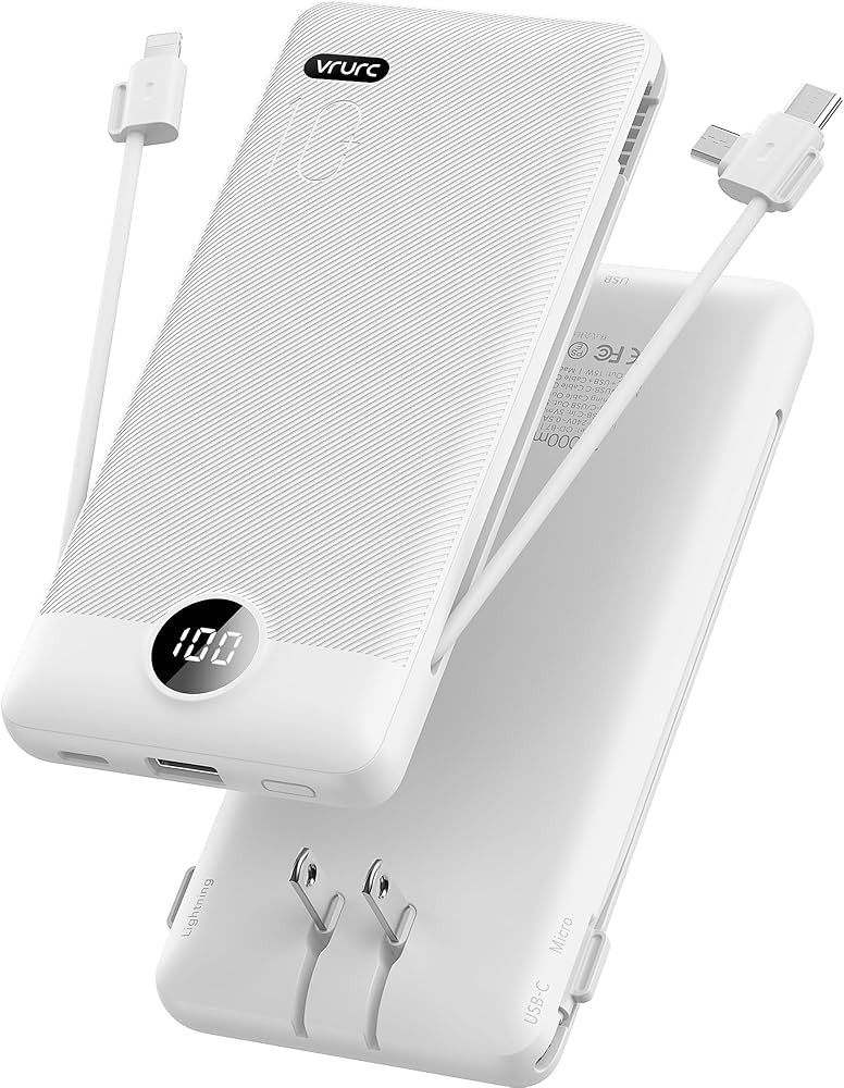 VRURC Portable Charger Built-in Cables and AC Wall Plug, USB C Power Bank 10000mAh, [2023 Upgrade... | Amazon (US)