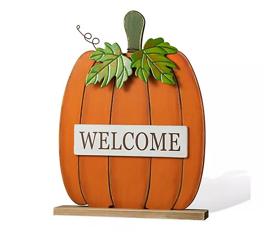 Glitzhome 27"H Fall Wood/Metal "WELCOME" Pumpkin Porch Decor - QVC.com | QVC