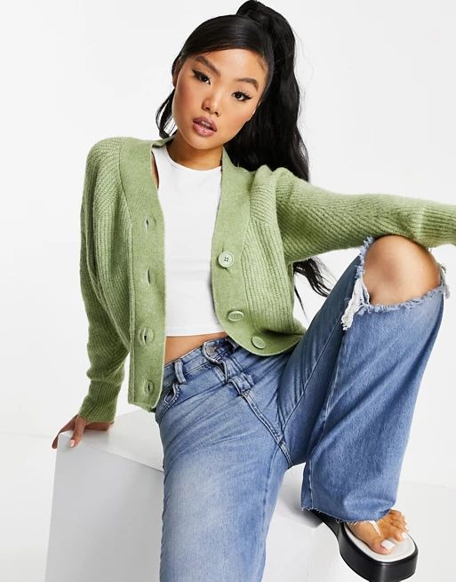 Topshop Petite pointelle cardigan in green | ASOS (Global)