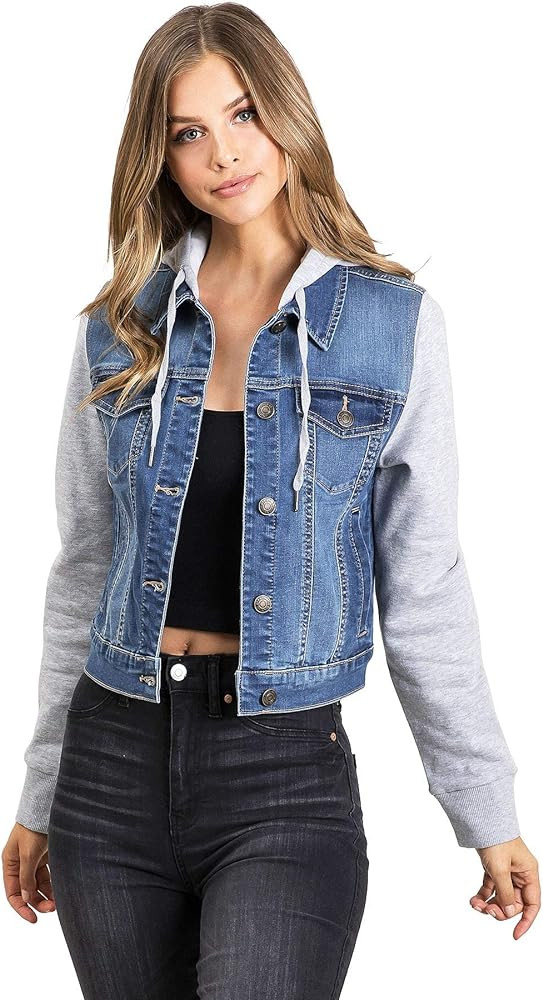 Wax Jeans Women's Juniors Hoodie Denim Jacket | Amazon (US)